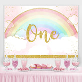 Arc-en-ciel scintillant et nuage Joyeux 1er anniversaire Toile de fond